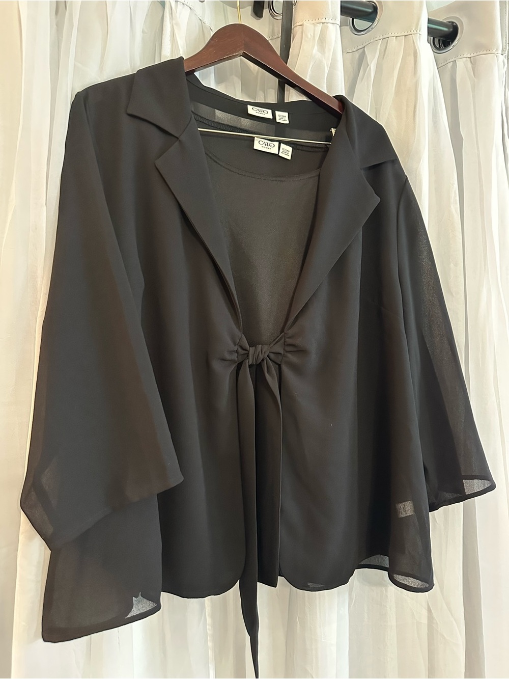Cato Black Sheer Tie-Front Women’s Top with Black Tank Top. 2 Pieces